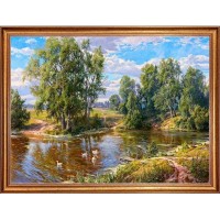 Картина на холсте Русская коллекция Сельский пруд БС-х38, 68х88 см