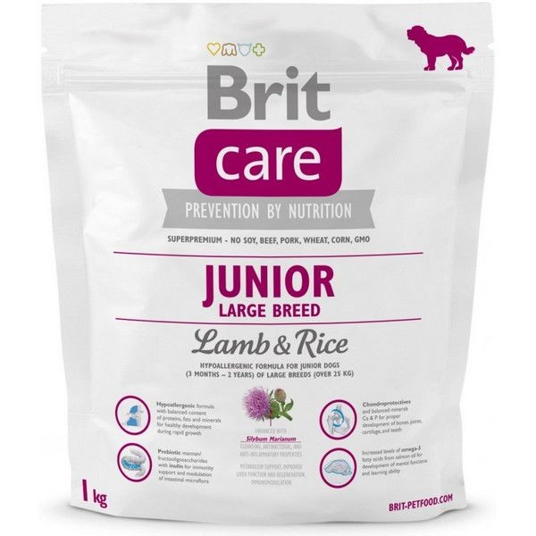 Сухой корм для щенков крупных пород склонных к аллергии BRIT Care Junior Large Breed Ягненок Рис 1 кг