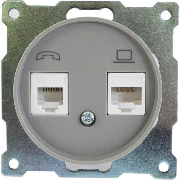 Телефонная/компьютерная розетка встраиваемая Onekey Florence RJ11/RJ45, UTP cat 5e, цвет серый