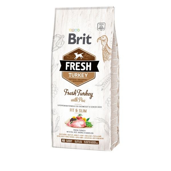 Сухой корм для собак при контроле веса BRIT Fresh Light Fit&Slim Turkey with Pea Индейка Горох 12 кг