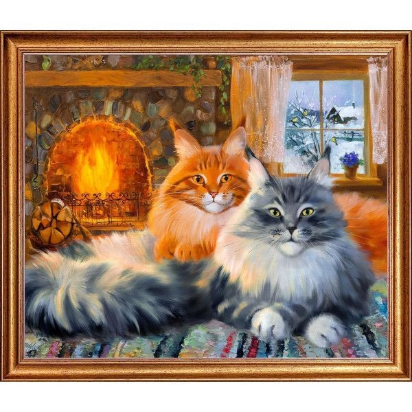 Картина на холсте Русская коллекция У камина. На даче КГ-х14, 68х58 см