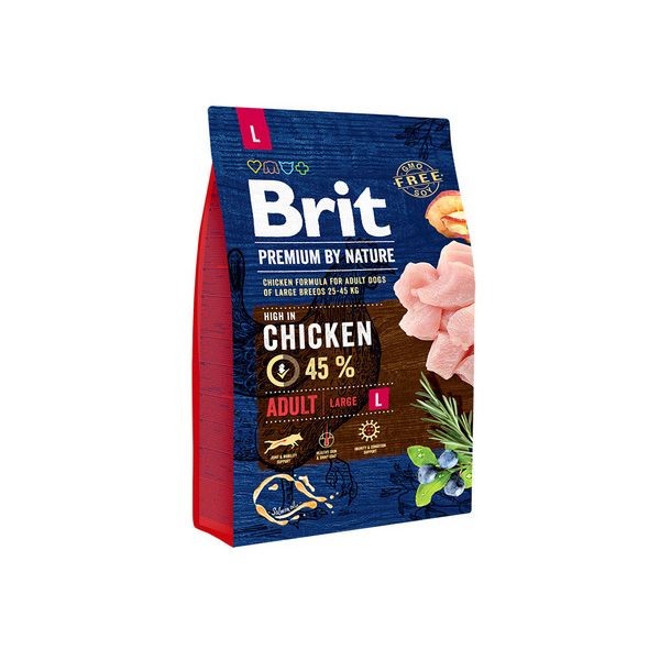 Сухой корм для взрослых собак крупных пород BRIT Premium by Nature Adult L Курица 3 кг