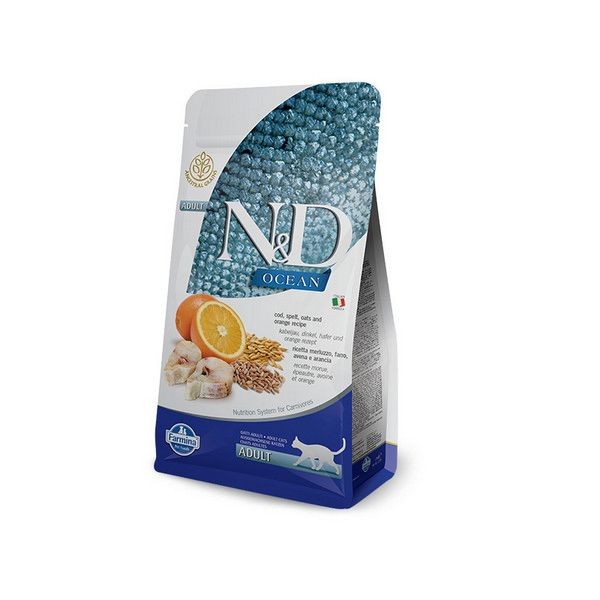 Сухой корм для кошек всех пород FARMINA N&D LG Ocean Cat Adult Goldfish&Orange Adult Треска Спельта Овес Апельсин 10 кг
