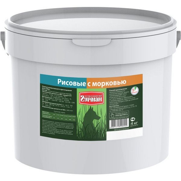 Каша ЧЕТВЕРОНОГИЙ ГУРМАН Рисовая Морковь 4 кг