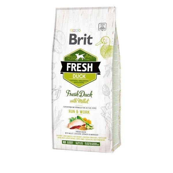 Сухой корм для активных собак BRIT Fresh Active Run&Work Duck with Millet Утка Пшено 12 кг