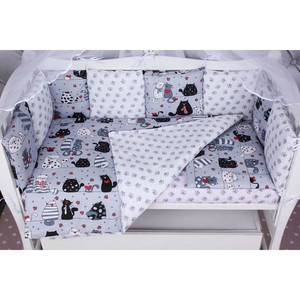 Комплект постельного белья AmaroBaby Котики в кроватку, бязь 15 предметов
