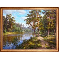 Картина на холсте Русская коллекция Озеро в лесу БС-х22, 68х88 см