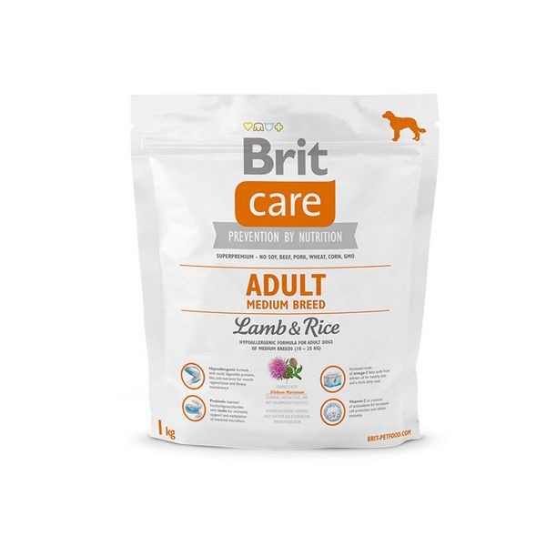 Сухой корм для взрослых собак средних пород склонных к аллергии BRIT Care Adult Medium Breed Ягненок Рис 1 кг