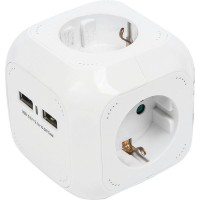 Удлинитель «Куб», 4 розетки, 2 USB-порта, цвет белый