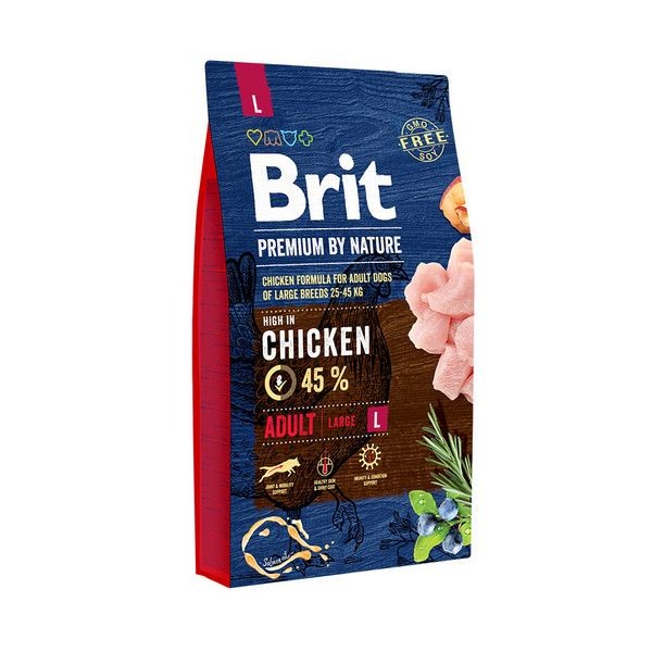 Сухой корм для взрослых собак крупных пород BRIT Premium by Nature Adult L Курица 8 кг