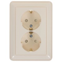 Розетка двойная встраиваемая Schneider Electric W59 с заземлением, со шторками, цвет слоновая кость