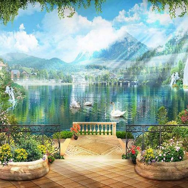 Фотообои Divino Decor Озеро с лебедями L-044 400х270 см
