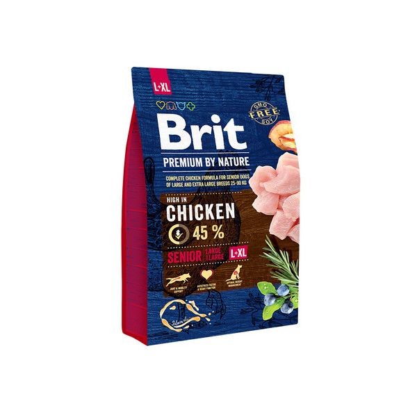 Сухой корм для пожилых собак крупных и гигантских пород BRIT Premium by Nature Senior L+XL Курица 3 кг