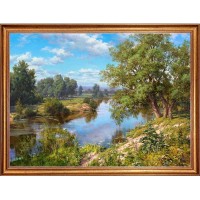 Картина на холсте Русская коллекция Пейзаж с рекой БС-х5, 68х88 см
