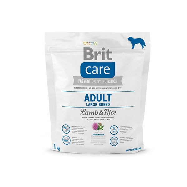 Сухой корм для взрослых собак крупных пород склонных к аллергии BRIT Care Adult Large Breed Ягненок Рис 1 кг