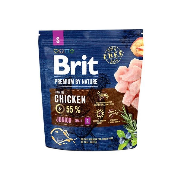 Сухой корм для молодых собак мелких пород BRIT Premium by Nature Junior S Курица 1 кг