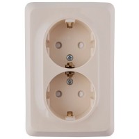 Розетка двойная встраиваемая Schneider Electric Этюд с заземлением, со шторками, цвет бежевый