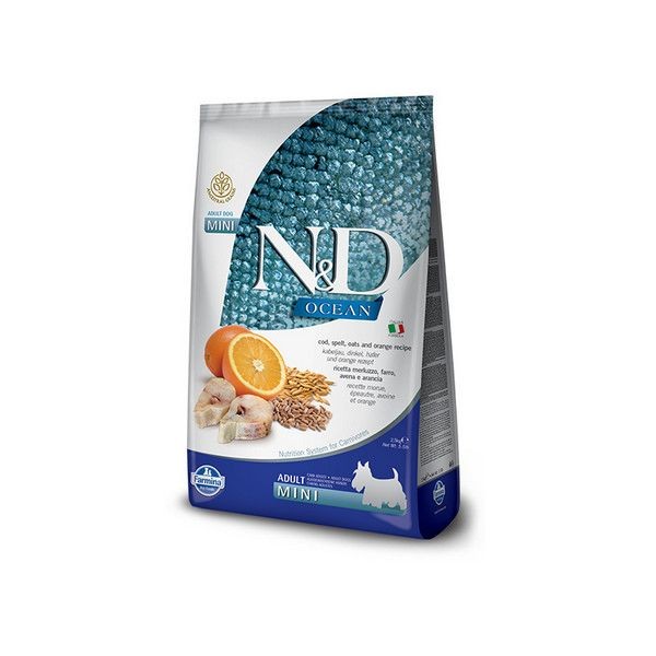 Сухой корм для собак мелких и карликовых пород FARMINA N&D Ocean Codfish&Orange Adult Mini Треска Спельта Овес Апельсин 7 кг