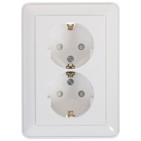 Розетка двойная встраиваемая Schneider Electric W59 с заземлением, со шторками, цвет белый