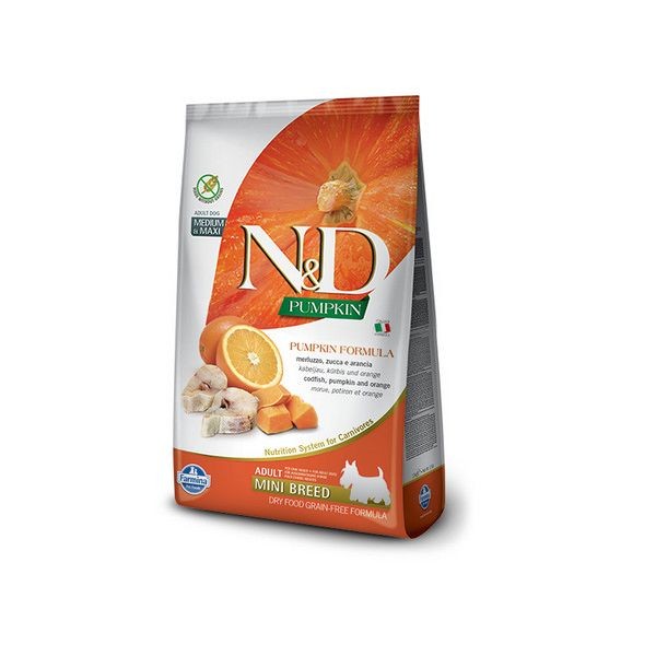 Сухой корм для собак мини пород FARMINA N&D Ocean Pumpkin&Orange Adult Mini беззерновой Треска Тыква Апельсин 2.5 кг