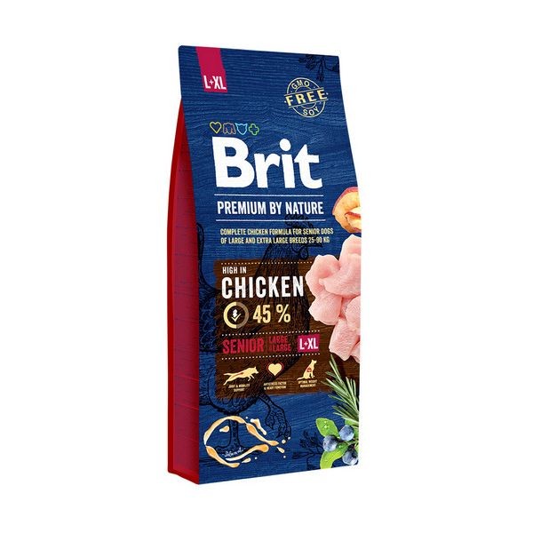Сухой корм для пожилых собак крупных и гигантских пород BRIT Premium by Nature Senior L+XL Курица 15 кг