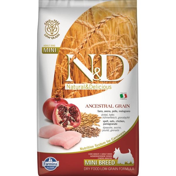 Сухой корм для собак мелких и карликовых пород FARMINA N&D Ancestral Grain Chicken&Pomegranate Adult Mini низкозерновой Курица Гранат 7 кг