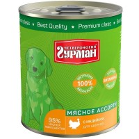 Консервы для щенков ЧЕТВЕРНОГИЙ ГУРМАН Мясное ассорти Индейка 340 г