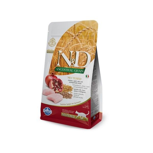 Сухой корм для стерилизованных кошек и кастрированных котов FARMINA N&D Ancestral Cat Chicken&Pomegranate Neutered Курица Гранат 10 кг