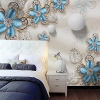 Фотообои Urban Style 3D Голубые перламутровые цветы UST3099 300х270 см