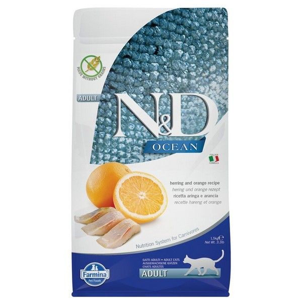 Сухой корм для кошек FARMINA N&D Ocean Pumpkin Herring&Orange Adult беззерновой Сельдь Апельсин Тыква 1.5 кг