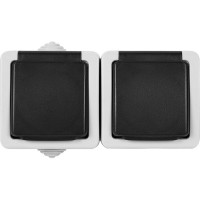 Розетка двойная накладная LK Studio Aqua с заземлением, с крышкой, IP54, цвет серый