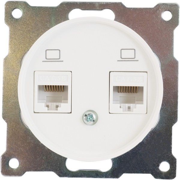 Розетка компьютерная двойная встраиваемая Onekey Florence RJ45, UTP cat 5e, цвет белый