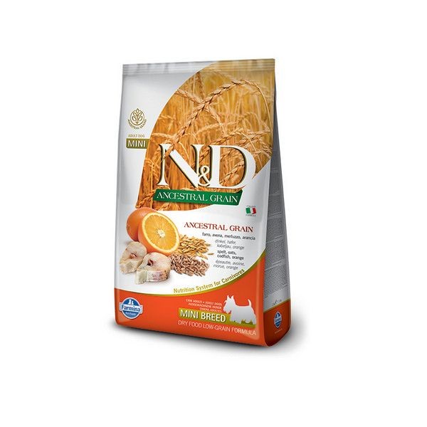 Сухой корм для собак мелких пород FARMINA N&D Ocean Spelt Oats&Orange Adult Mini Треска Спельта Овес Апельсин 2.5 кг