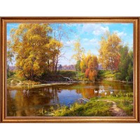 Картина на холсте Русская коллекция Сельский пруд осенью БС-х18, 68х88 см