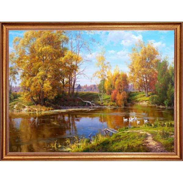 Картина на холсте Русская коллекция Сельский пруд осенью БС-х18, 68х88 см