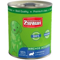 Консервы для щенков ЧЕТВЕРНОГИЙ ГУРМАН Мясное ассорти Кролик 340 г
