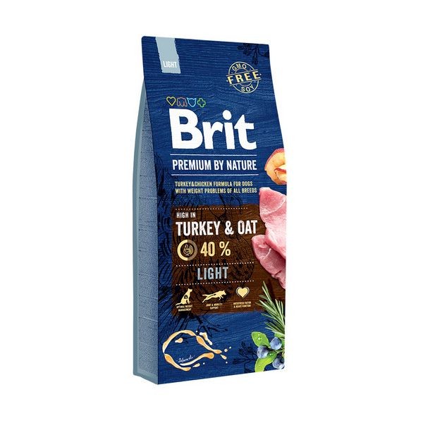 Сухой корм для собак всех пород, склонных к полноте BRIT Premium by Nature Light Индейка Овес 15 кг
